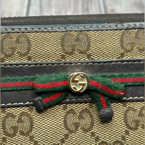 GUCCI Sherry Line GG Canvas & Leather Bow Detail Zip Long Wallet Beige Brown - Picture 4 of 15